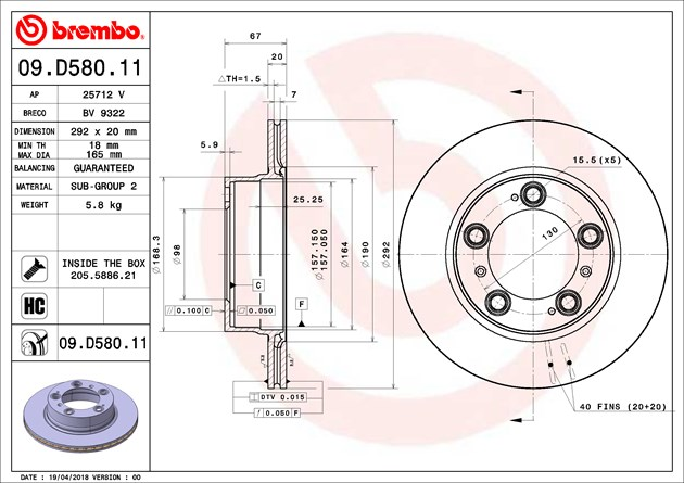 Brembo Painted Brake Disc, 09.D580.11