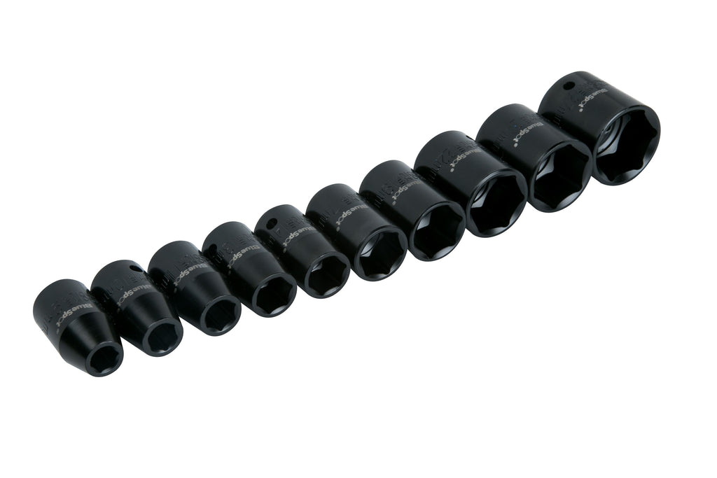 Blue Spot Tools 10pc 1/2" Metric Shallow Impact Sockets 9-27mm - 01537