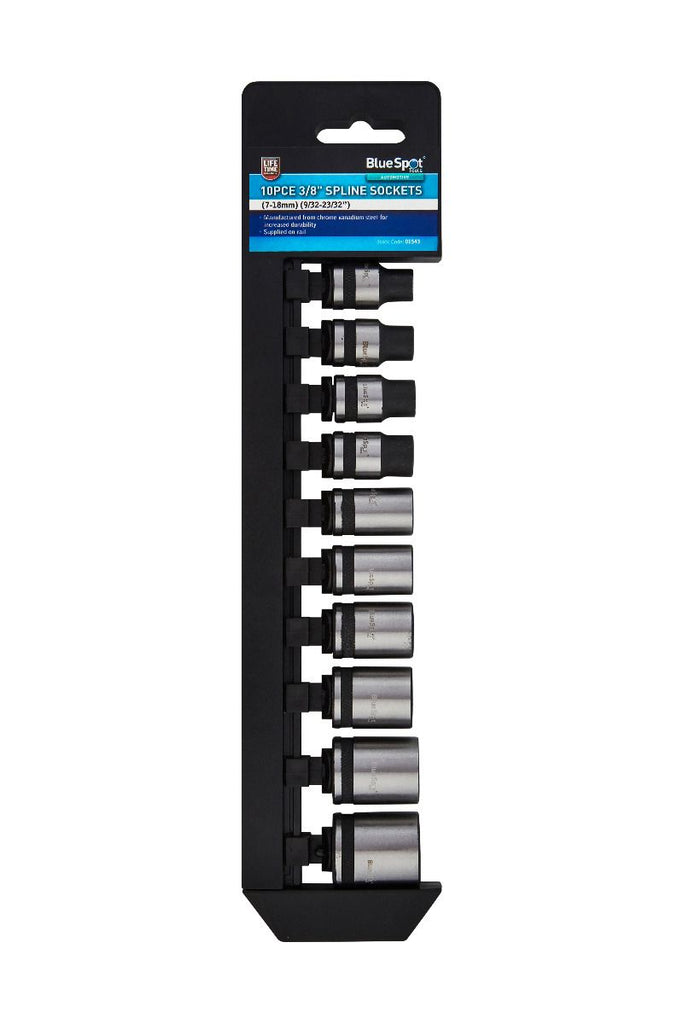 Blue Spot 10pc 3/8" Metric & SAE Spline Sockets 7-18mm, 9/32"-23/32" - 01543