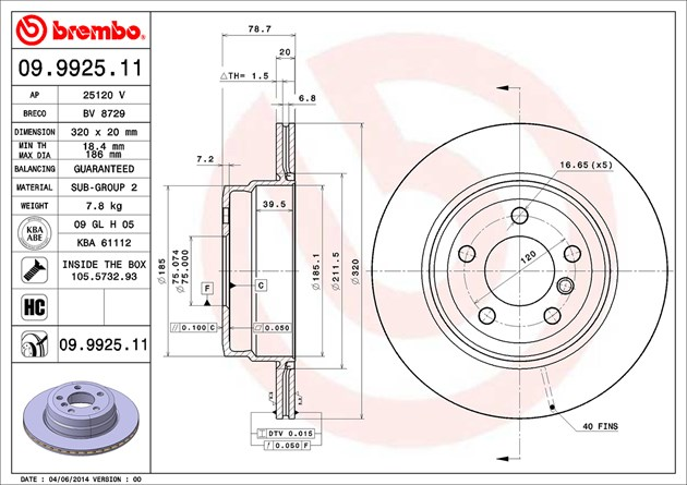 Brembo Painted Brake Disc, 09.9925.11