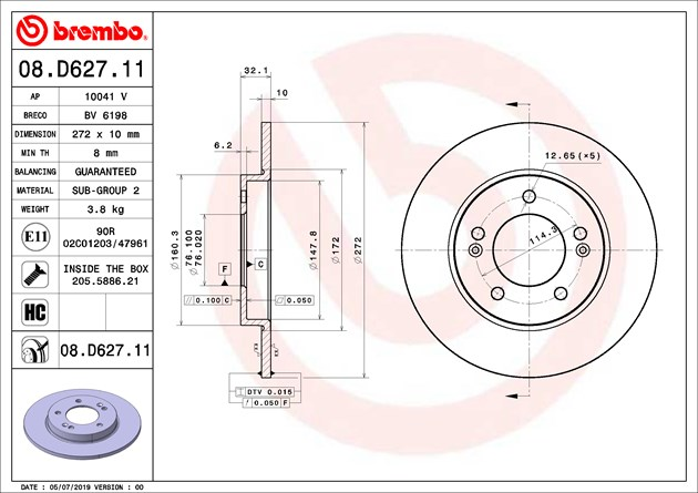 Brembo Painted Brake Disc, 08.D627.11