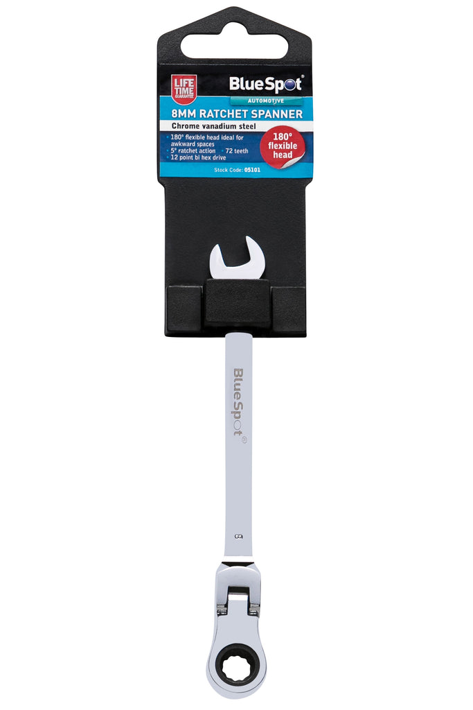Blue Spot Tools 8mm Ratchet Spanner Flexible Head (180A) - 05101