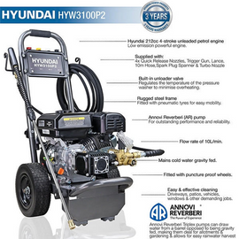 Hyundai 3100psi Petrol Pressure Washer 10L/min 7hp 212cc
