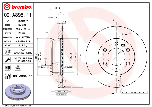 Brembo Painted Brake Disc, 09.A895.11