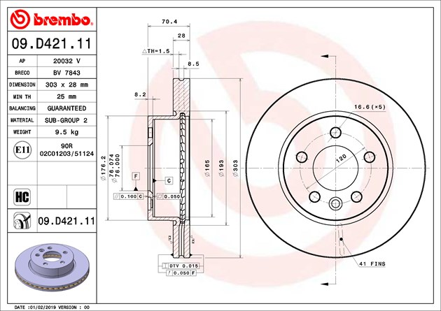 Brembo Painted Brake Disc, 09.D421.11