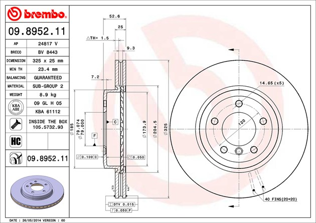 Brembo Painted Brake Disc, 09.8952.11