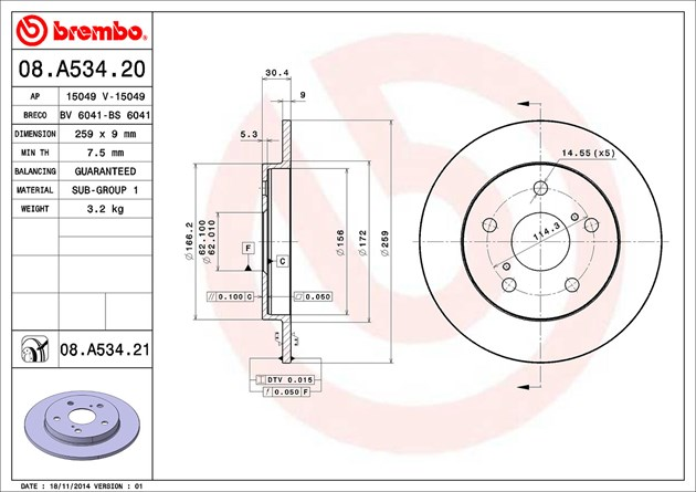 x2 Brembo Painted Brake Disc, 08.A534.21