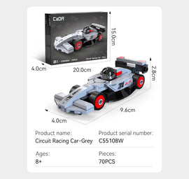 CaDa Mini Grey Circuit Racing Car Brick Model 70pcs - C55108W