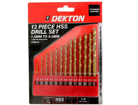 Dekton 13pc HSS Drill Metal Bits Set Titanium Coated 1/4