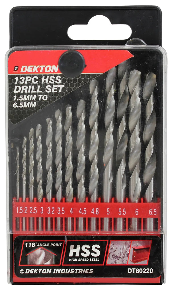 Dekton 13pc HSS Drill Set 1.5mm to 6.5mm High Speed Steel Drill Bits