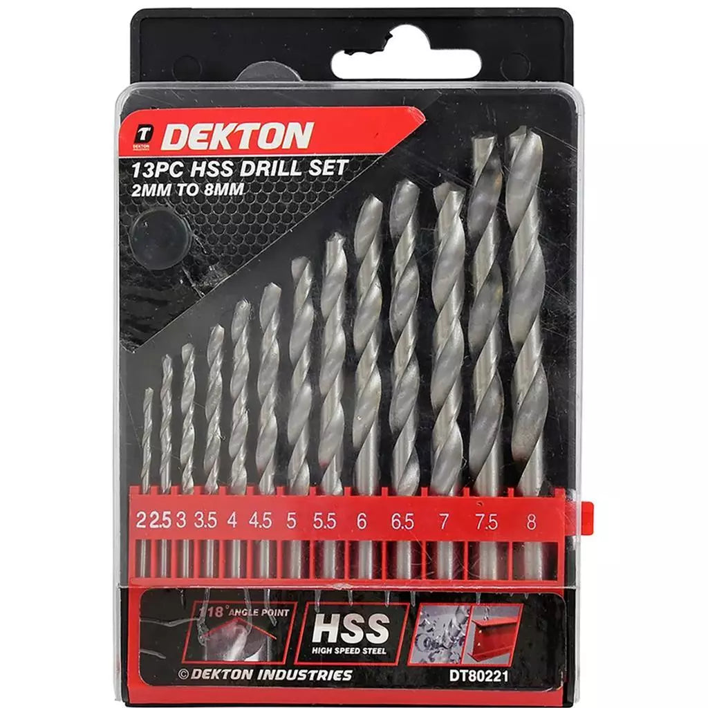 Dekton 13pc HSS Steel Drill Set Metric Wood Plastic 2mm-8mm