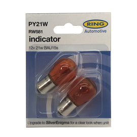 2 x Ring RW581 PY21W Amber Rear Indicator Signal Light Bulb 581 12v 21w