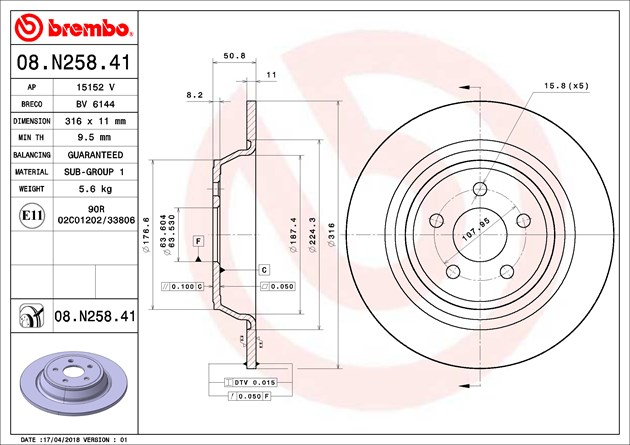 Brembo Painted Brake Disc, 08.N258.41