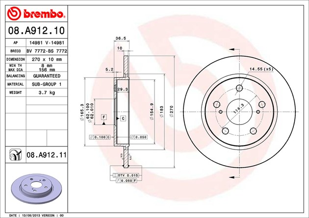 Brembo Painted Brake Disc, 08.A912.11