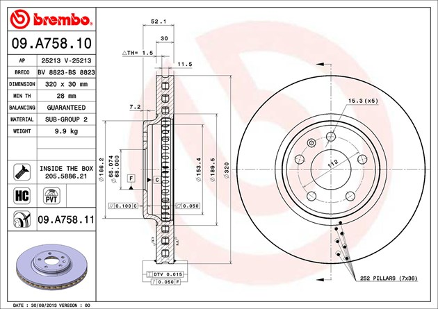 Brembo Painted Brake Disc, 09.A758.11