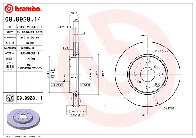Brembo Painted Brake Disc, 09.9928.11