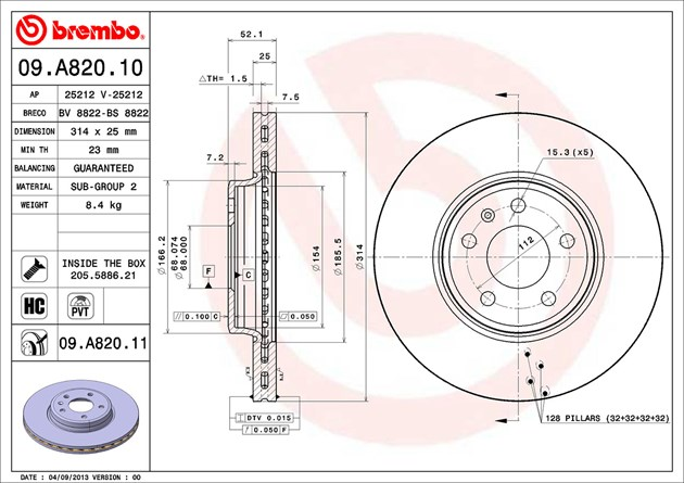 Brembo Brake Pad, 09.A820.11