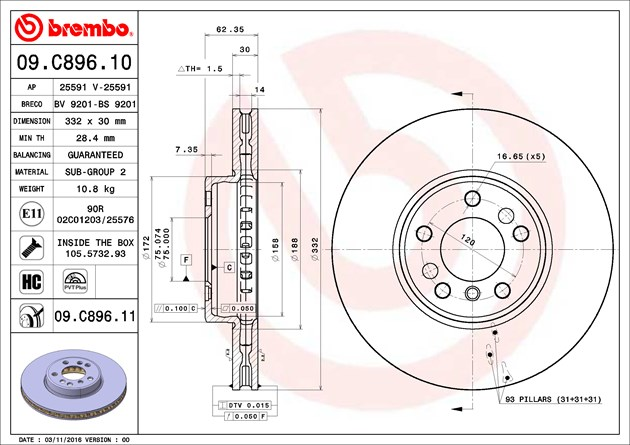 Brembo Painted Brake Disc, 09.C896.11