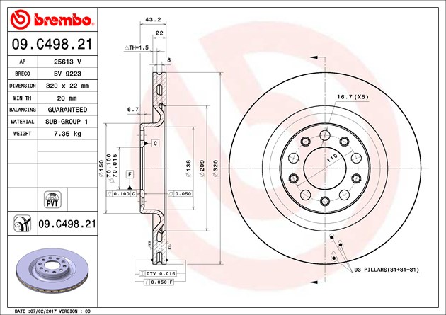Brembo Painted Brake Disc, 09.C498.21