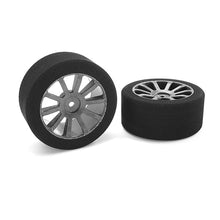 Load image into Gallery viewer, CORALLY ATTACK FOAM TYRES 1/10 GP TOURING 37 SHORE 30MM REAR CARBON RIMS 2PCS