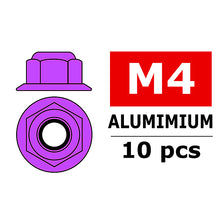 Load image into Gallery viewer, CORALLY ALUMINIUM NYLSTOP NUT M4 FLANGED PURPLE 10 PCS