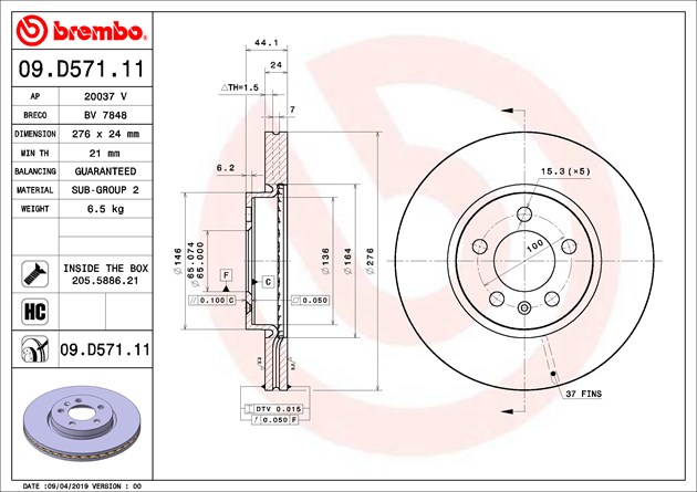 Brembo Painted Brake Disc, 09.D571.11