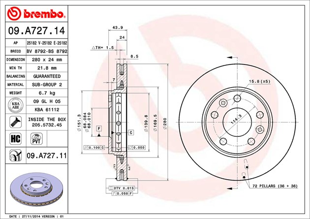 Brembo Painted Brake Disc, 09.A727.11