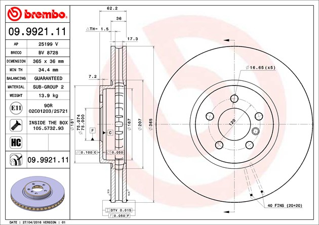 Brembo Painted Brake Disc, 09.9921.11