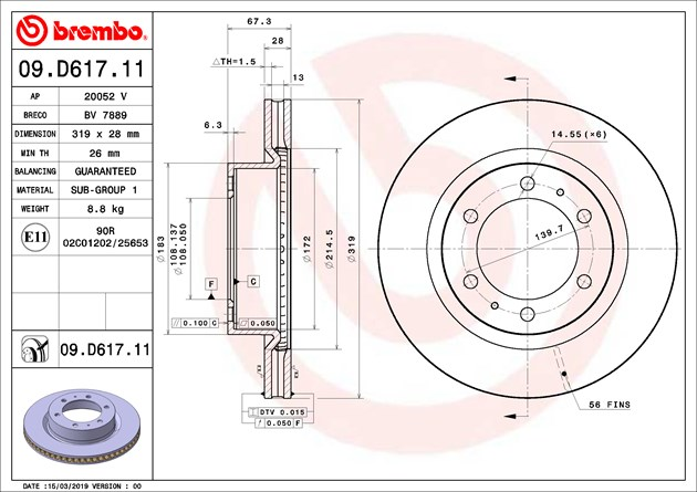 Brembo Painted Brake Disc, 09.D617.11