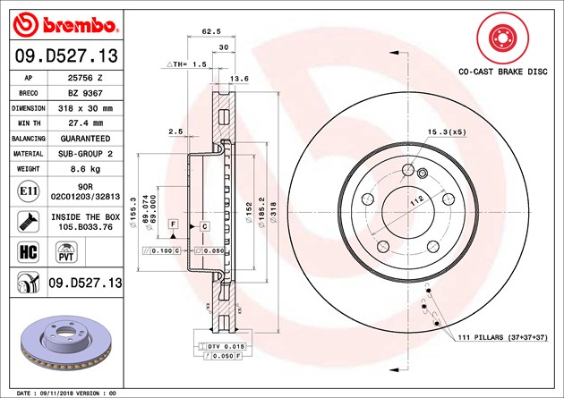 Brembo Painted Brake Disc, 09.D527.13
