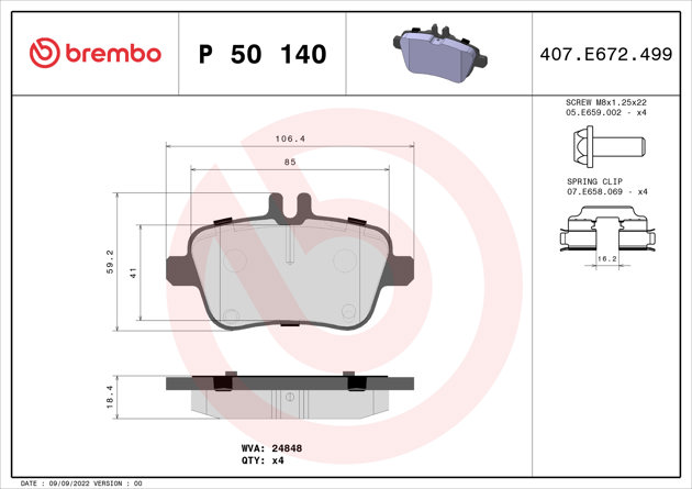 Brembo Brake Pad, P 50 140