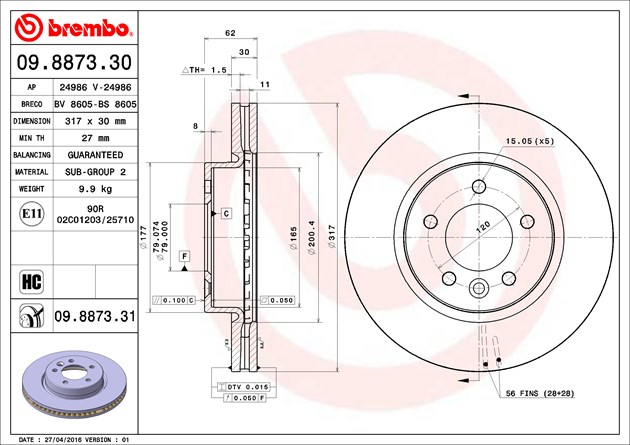 Brembo Painted Brake Disc, 09.8873.31