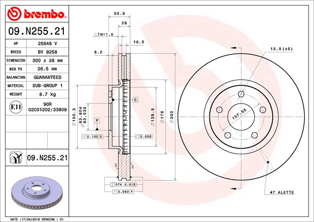 Brembo Painted Brake Disc, 09.N255.21