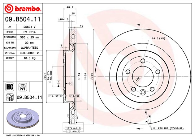 Brembo Brake Pad, 09.B504.11