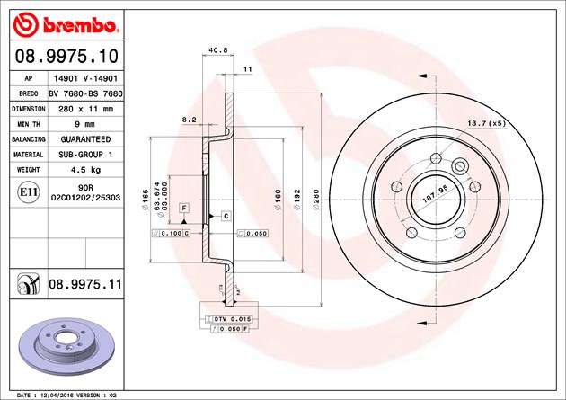 Brembo Painted Brake Disc, 08.9975.11