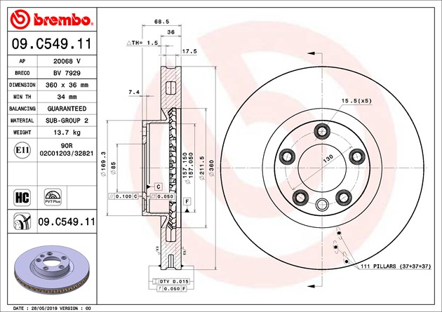 Brembo Painted Brake Disc, 09.C549.11