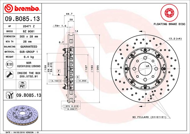 Brembo Painted Brake Disc, 09.B085.13