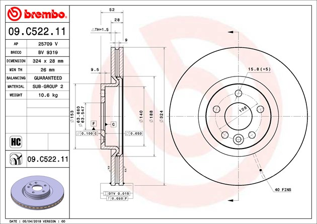 Brembo Painted Brake Disc, 09.C522.11