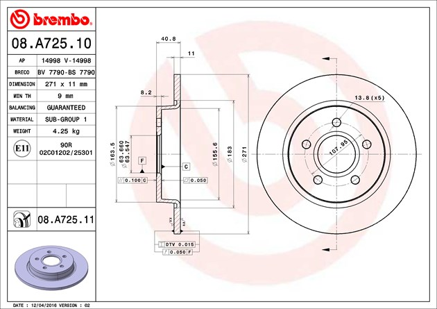 Brembo Painted Brake Disc, 08.A725.11