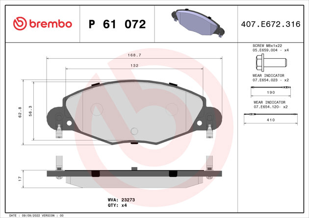 Brembo Brake Pad, P 61 072