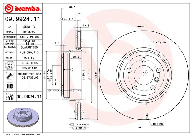 Brembo Painted Brake Disc, 09.9924.11