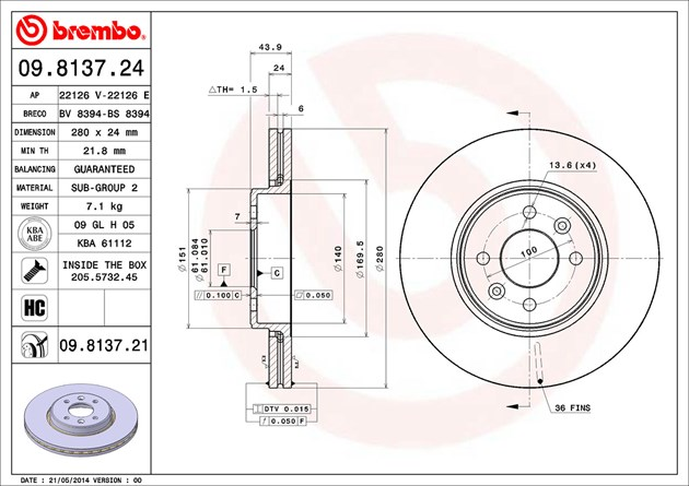 Brembo Painted Brake Disc, 09.8137.21