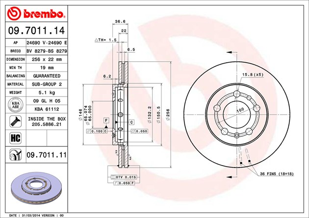 Brembo Painted Brake Disc, 09.7011.11