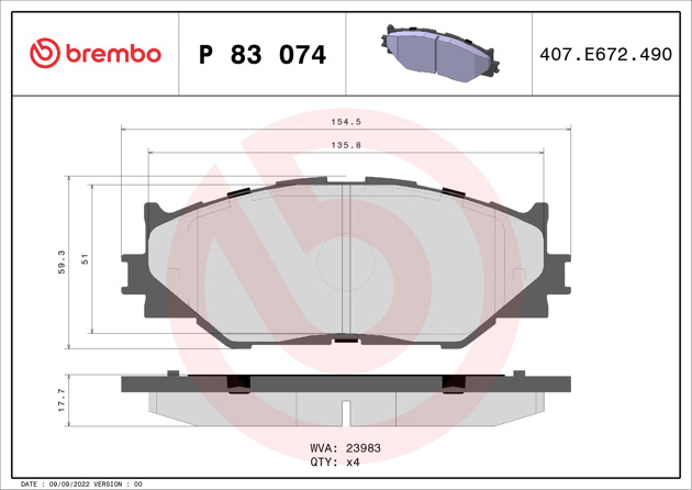Brembo Brake Pad, P 83 074