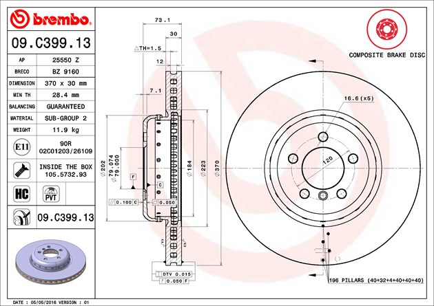 Brembo Painted Brake Disc, 09.C399.13