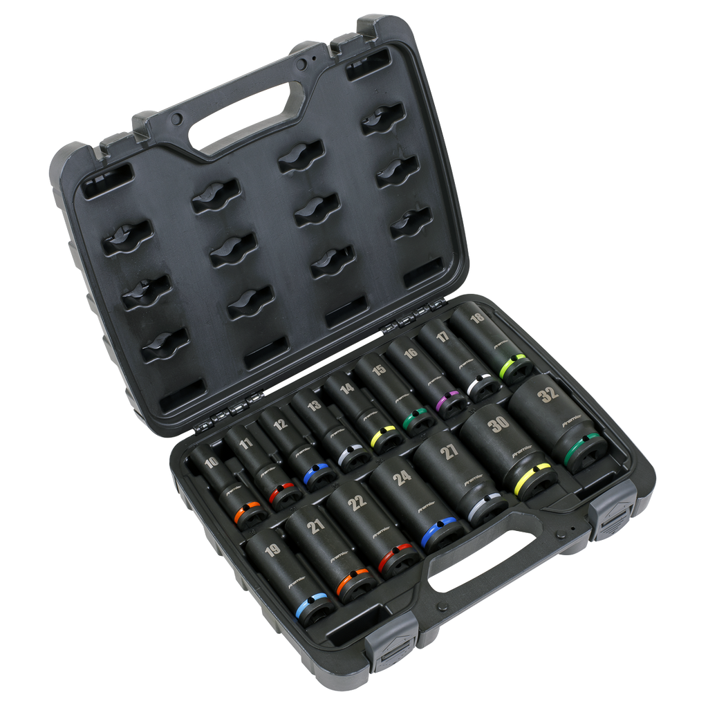 Sealey 16 Piece Impact Socket Set 1/2" Sq Drive Deep Metric - AK5818M